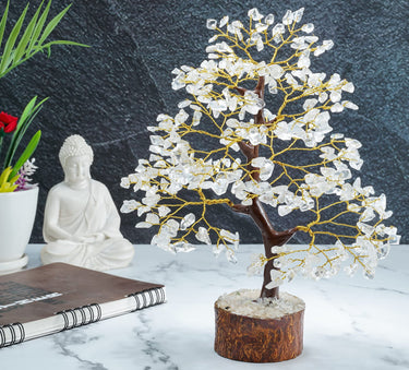 Clear Quartz Crystal Tree of Life - Chakra Tree for Positive Energy, Feng Shui Decor - Gemstone Money Bonsai Tree, Good Luck Healing Crystals - Meditation Stones, Spiritual Unique Gift 10-12